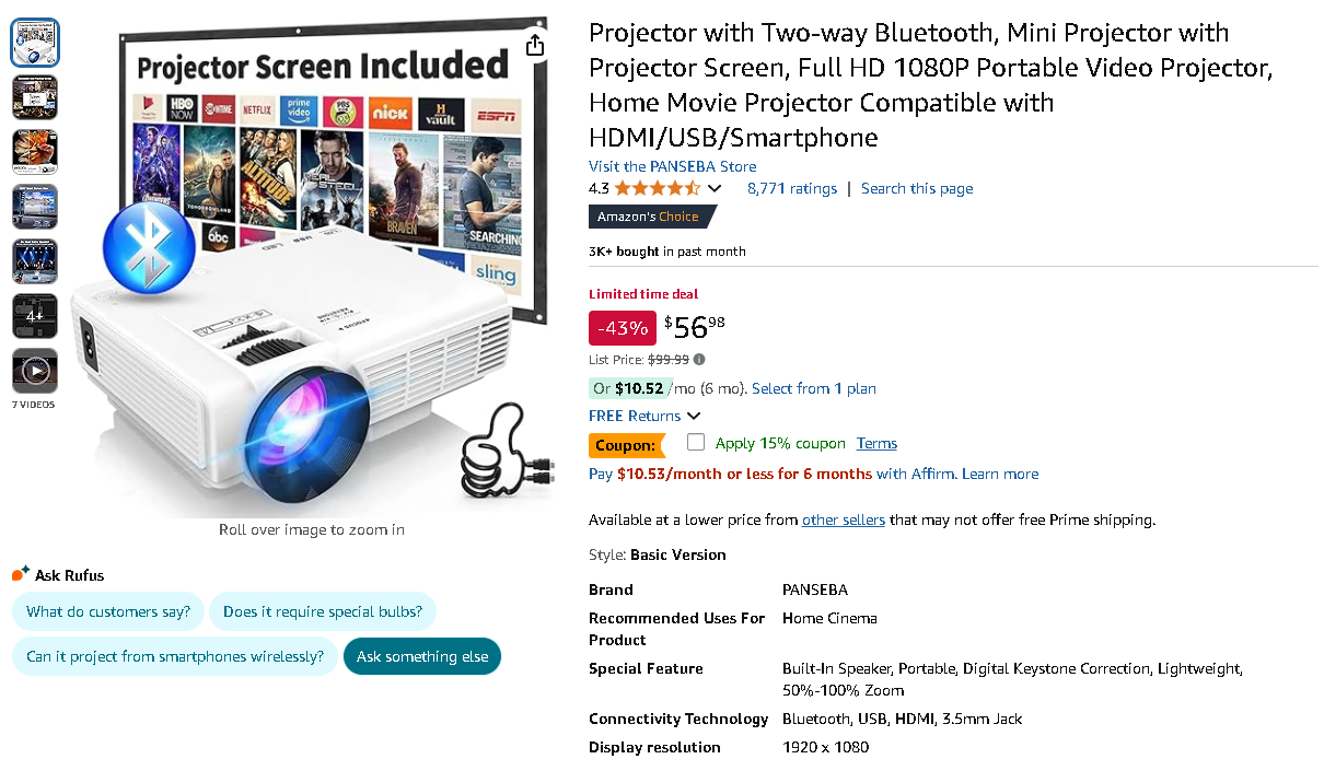 Screenshot of the PANSEBA Mini Projector