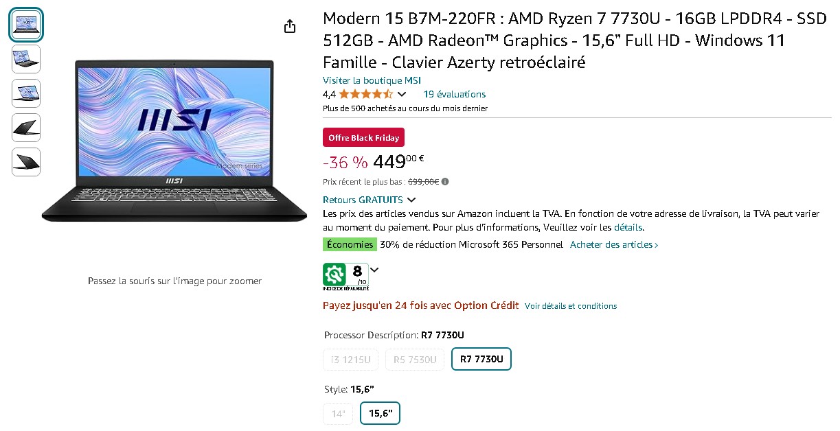 MSI Modern 15 B7M - ordinateur portable ultraléger