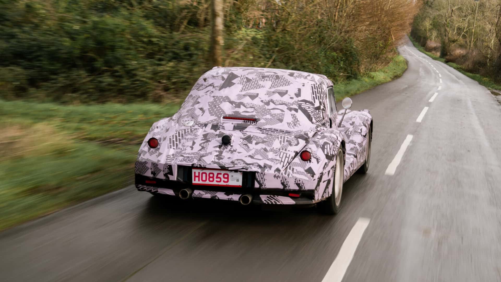 A prototype of Morgan's new car in camouflage