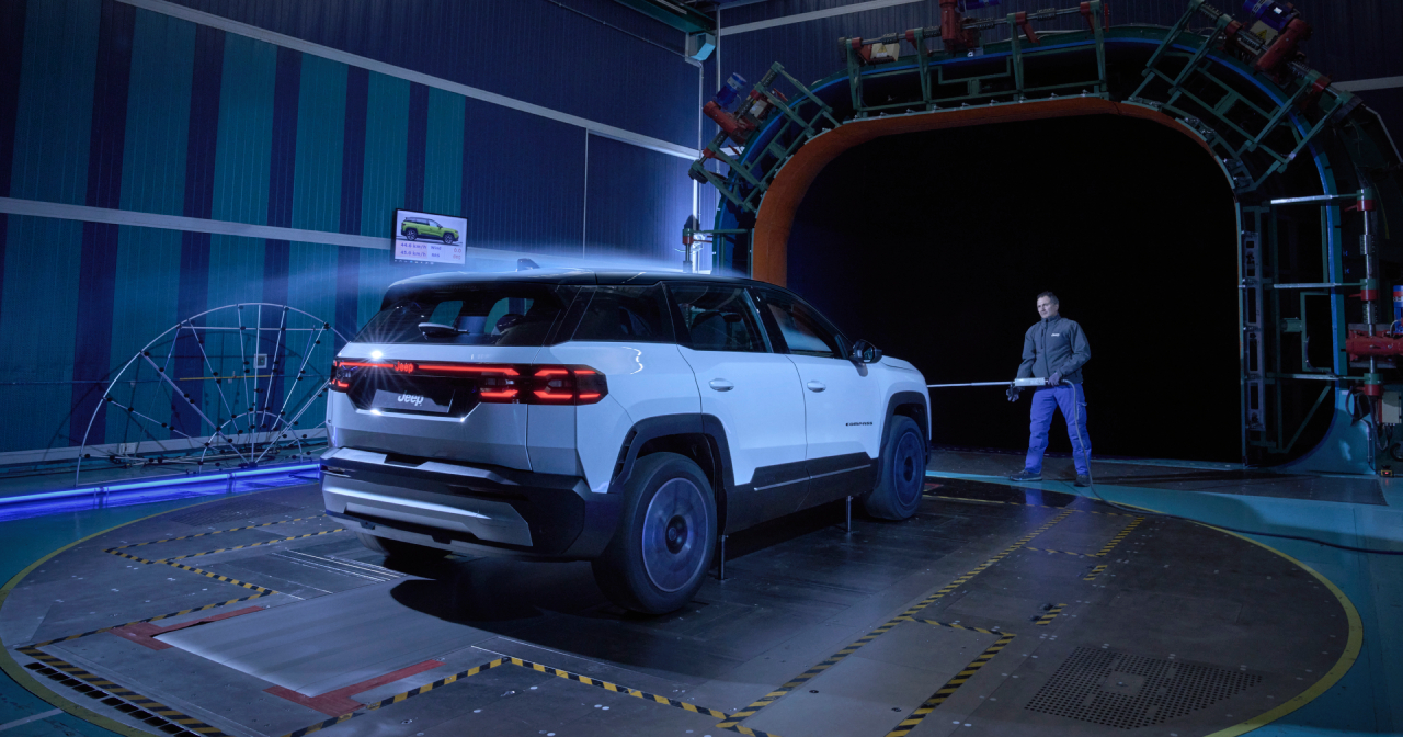 The new Jeep Compass in a wind tunnel.