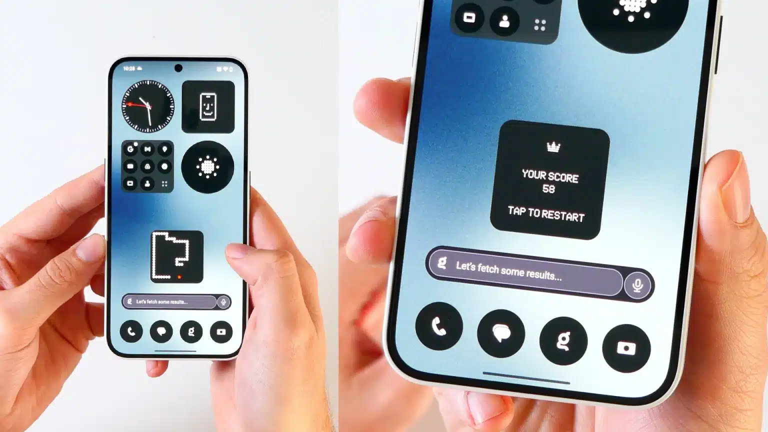 Gameplay in the new Snake widget of the Nothing Community Widgets app