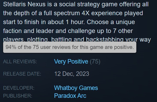 Une sortie anticipée du jeu de stratégie au tour par tour Stellaris Nexus a eu lieu : le jeu reçoit d'excellentes critiques, mais n'est pas encore très populaire.-3