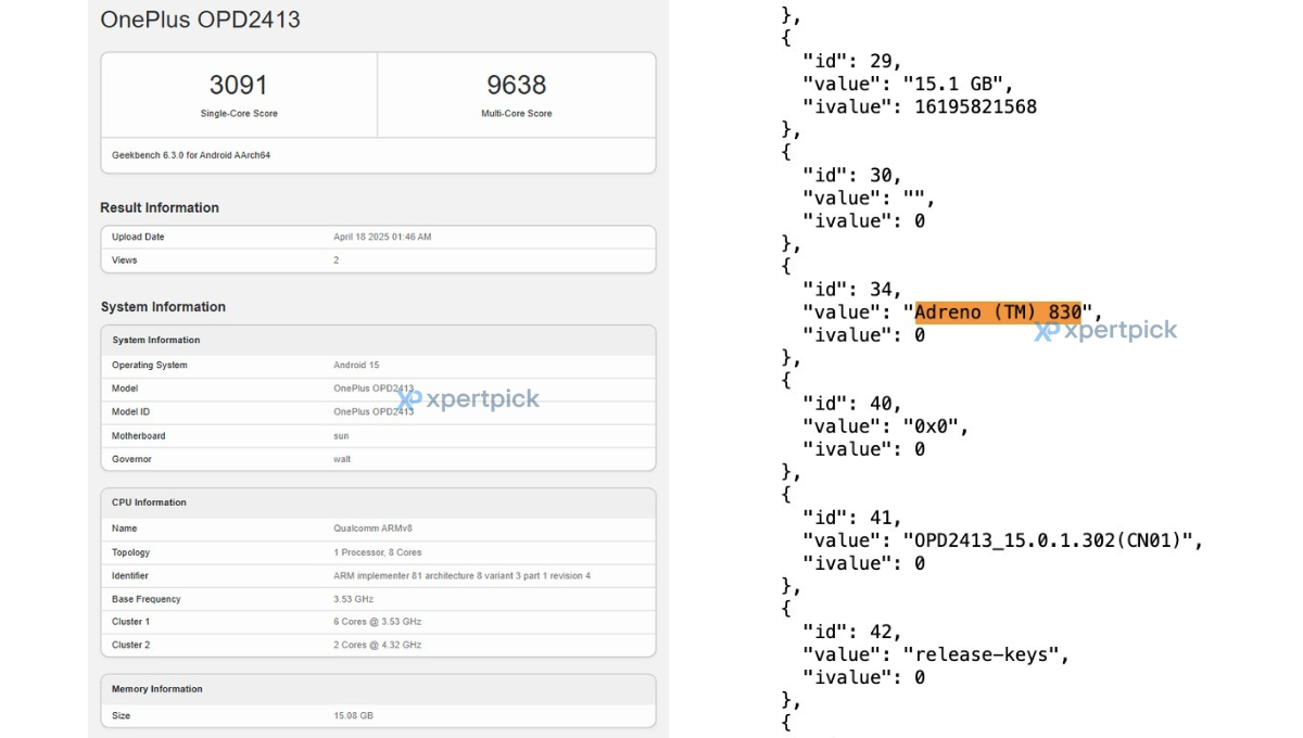 Résultats des tests dans Geekbench de la supposée OnePlus Pad 2 Pro