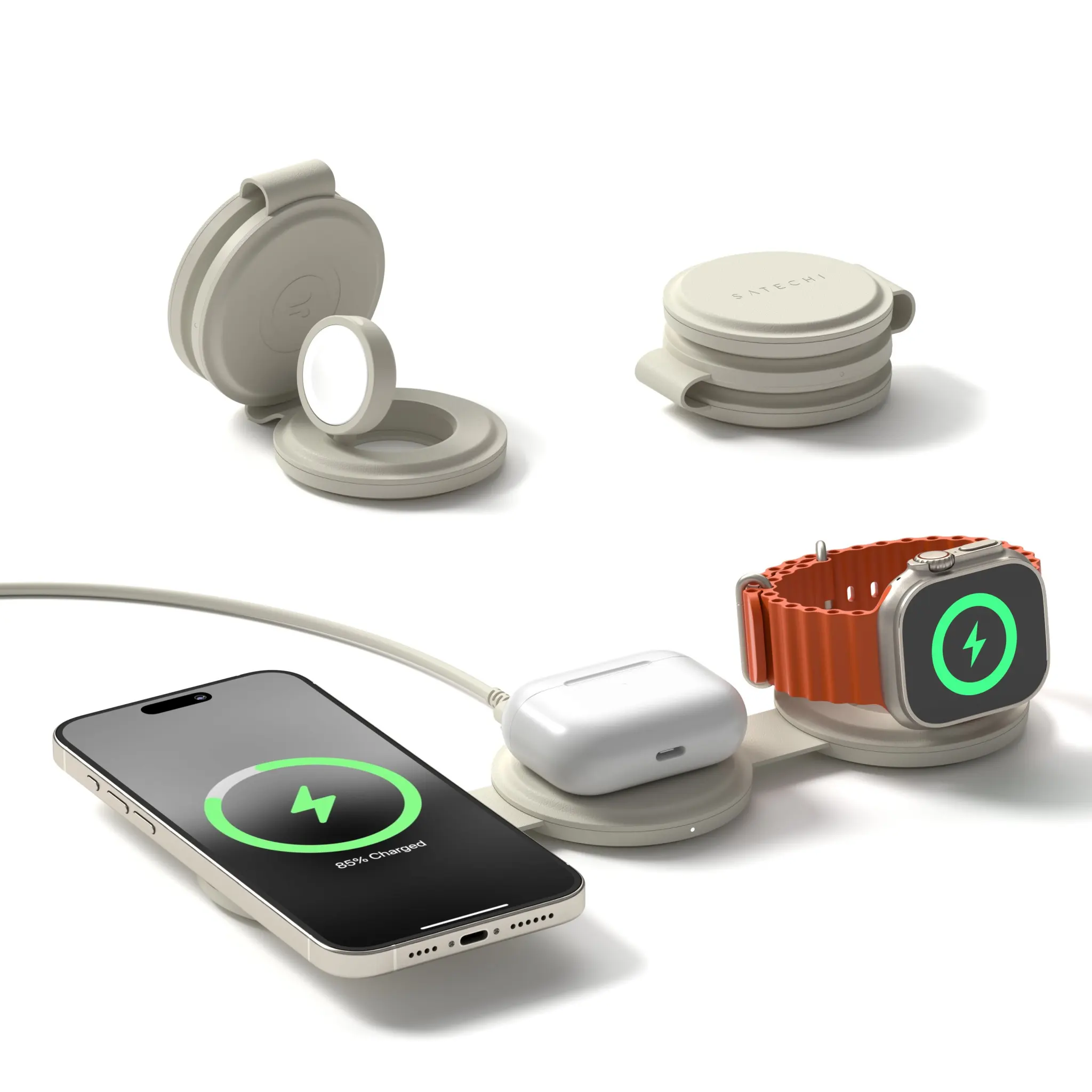 Satechi OntheGo 3 in 1 charger in sand colour