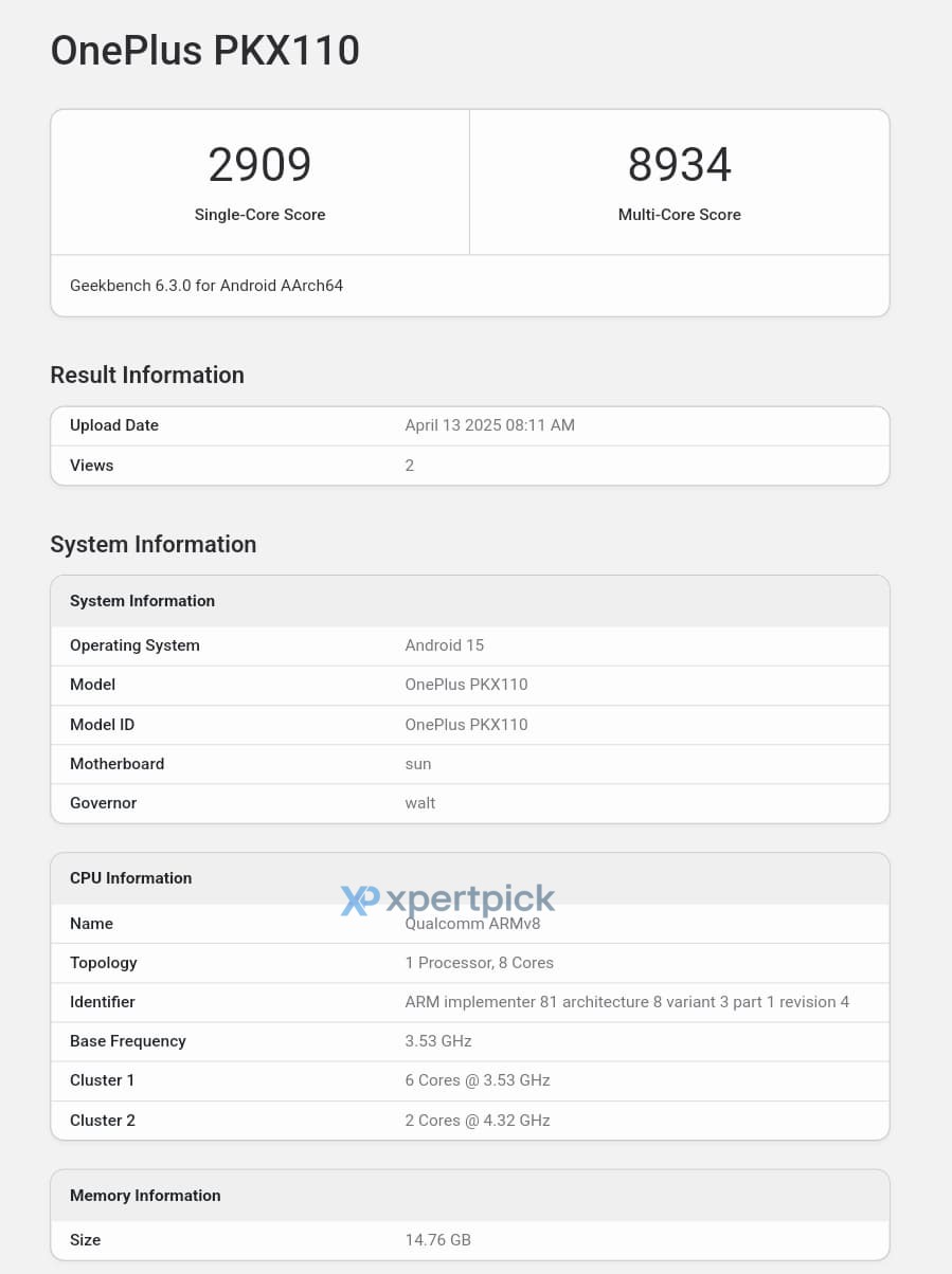 Geekbench testing of the OnePlus 13T