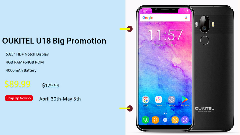 OUKITEL U18 с дизайном как у iPhone X можно купить за $89.99
