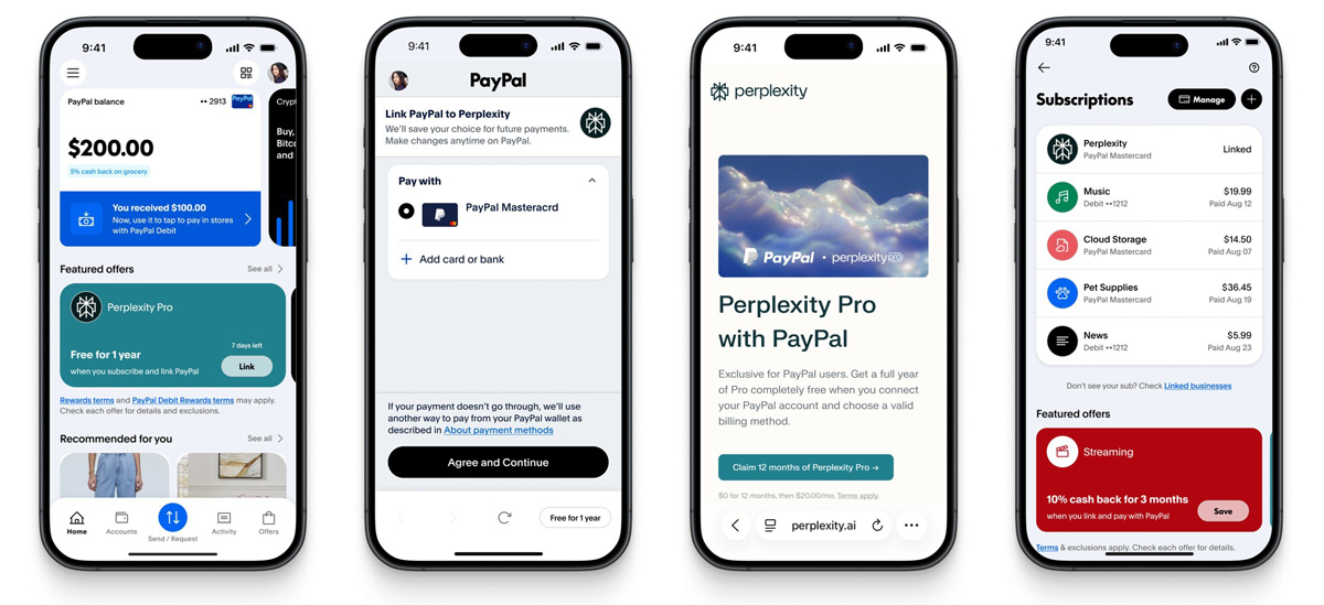 Годовая подписка Perplexity Pro бесплатно. Иллюстрация для акции PayPal