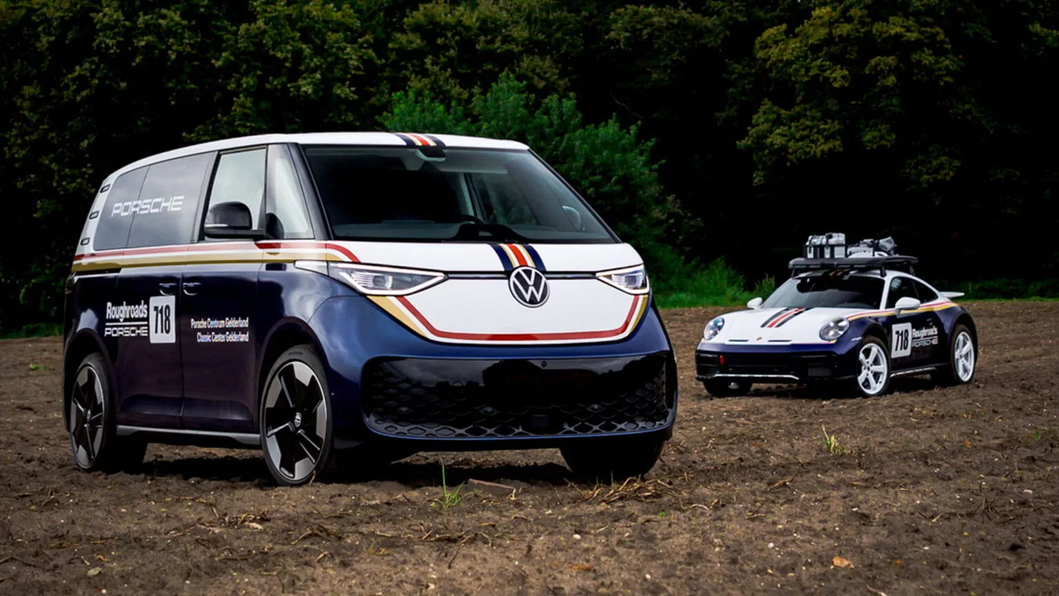Porsche 911 Dakar with VW ID van. Buzz