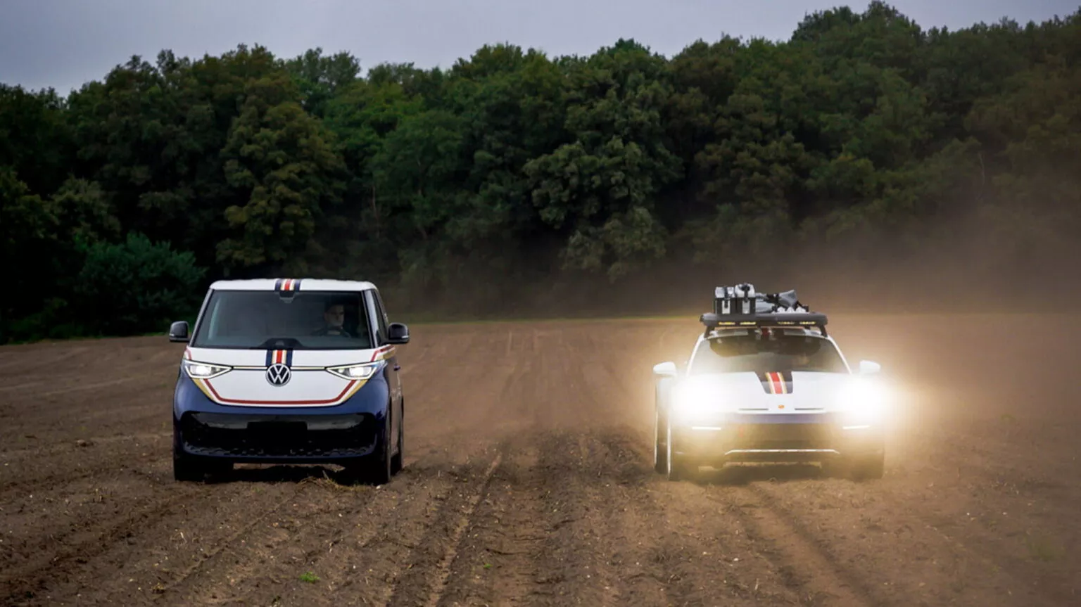 Porsche 911 Dakar with VW ID van. Buzz