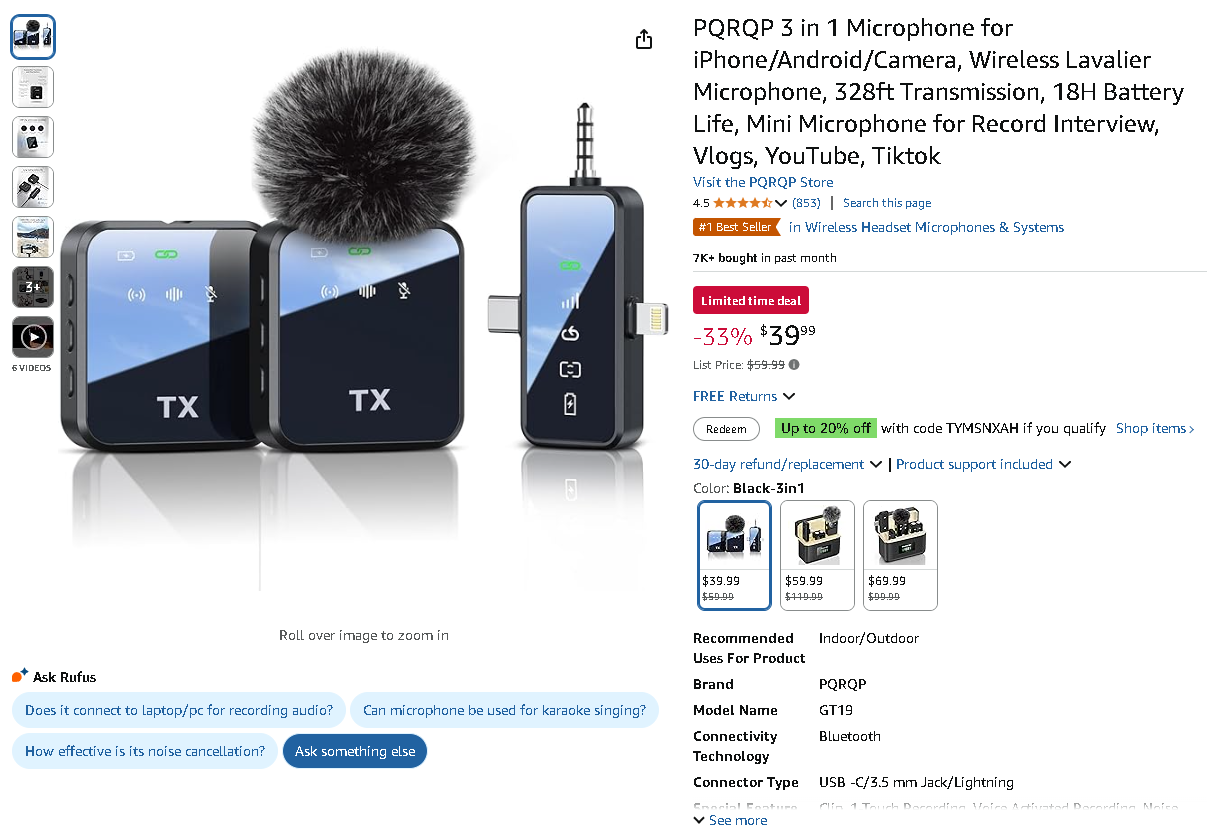 Screenshot of the PQRQP GT19 Microphone