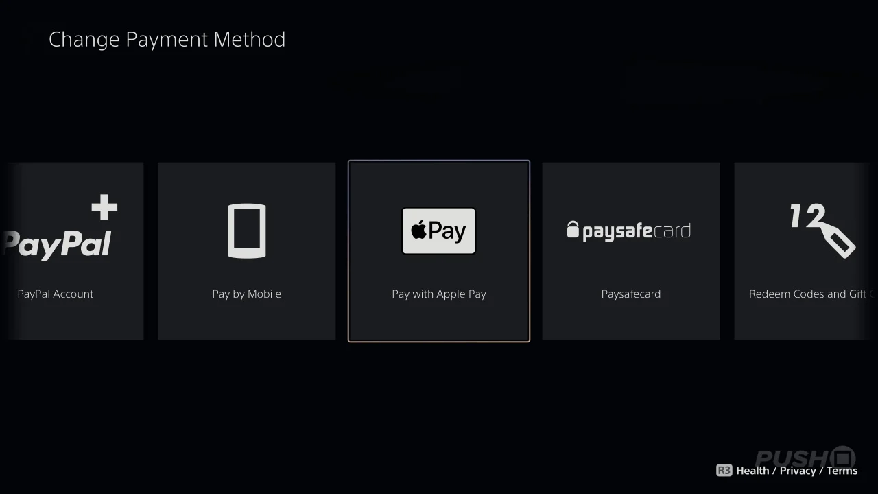 PlayStation Store on PS5 with the ability to purchase via Apple Pay