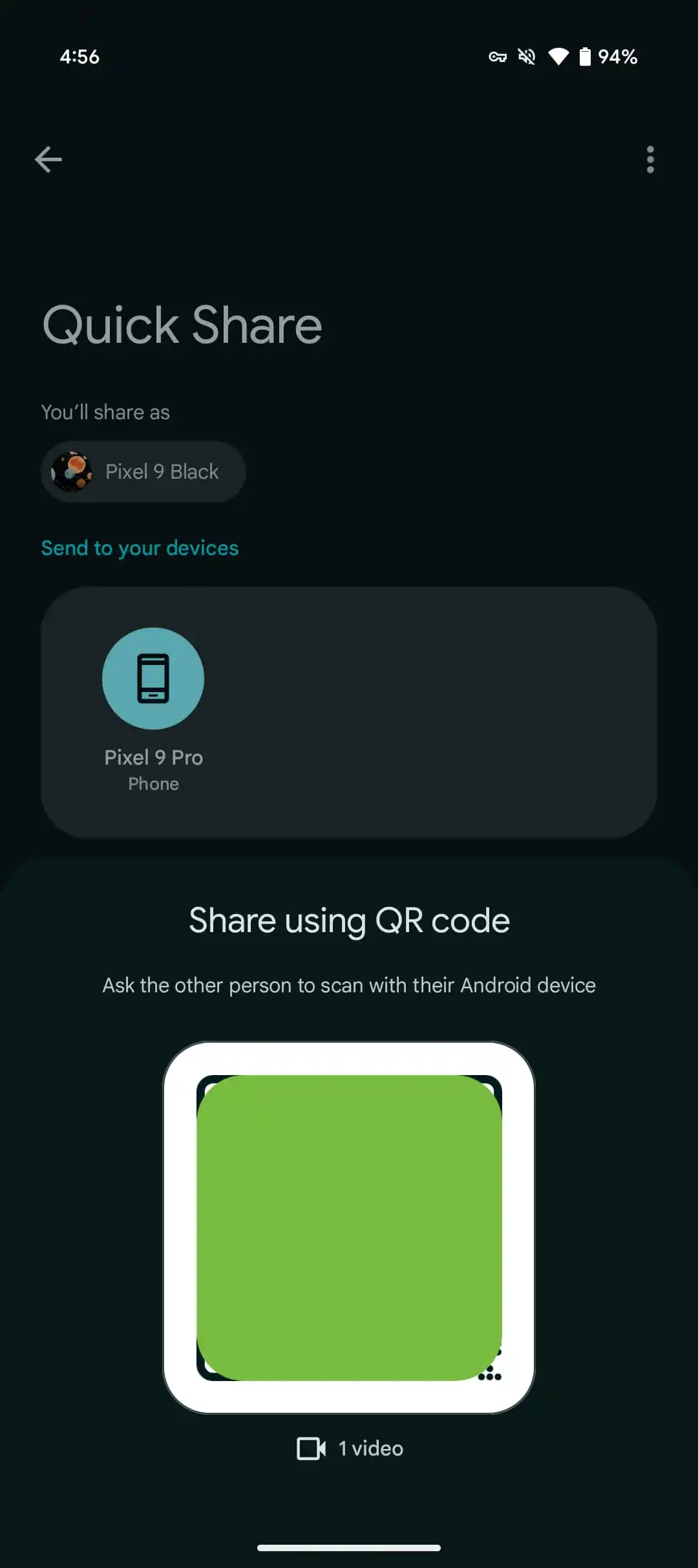 Code QR pour le partage de fichiers dans Quick Share