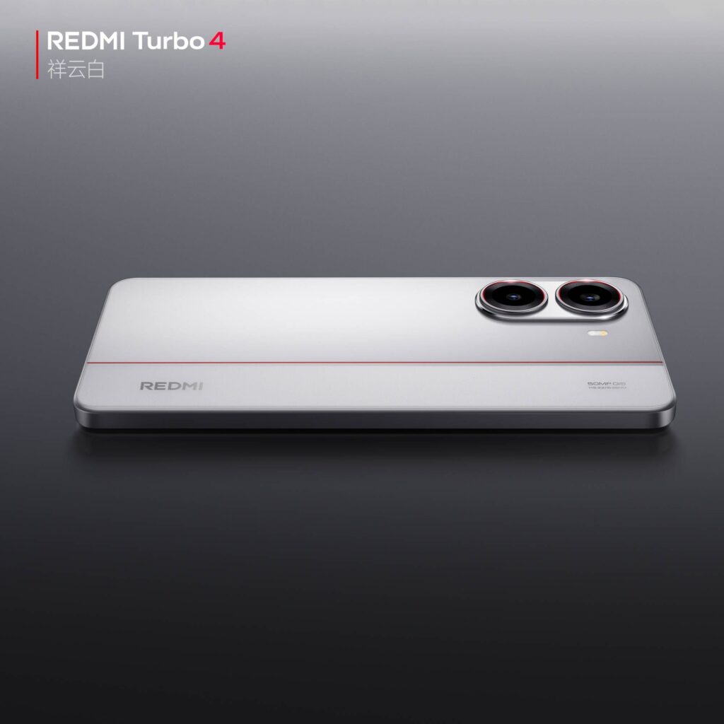 Le smartphone Redmi Turbo 4 en blanc nuage