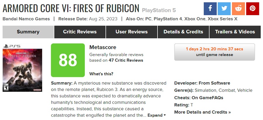 Armored Core VI: Fires of Rubicon action game receives high marks from critics. Fans of the franchise will be delighted with FromSoftware's new game-3