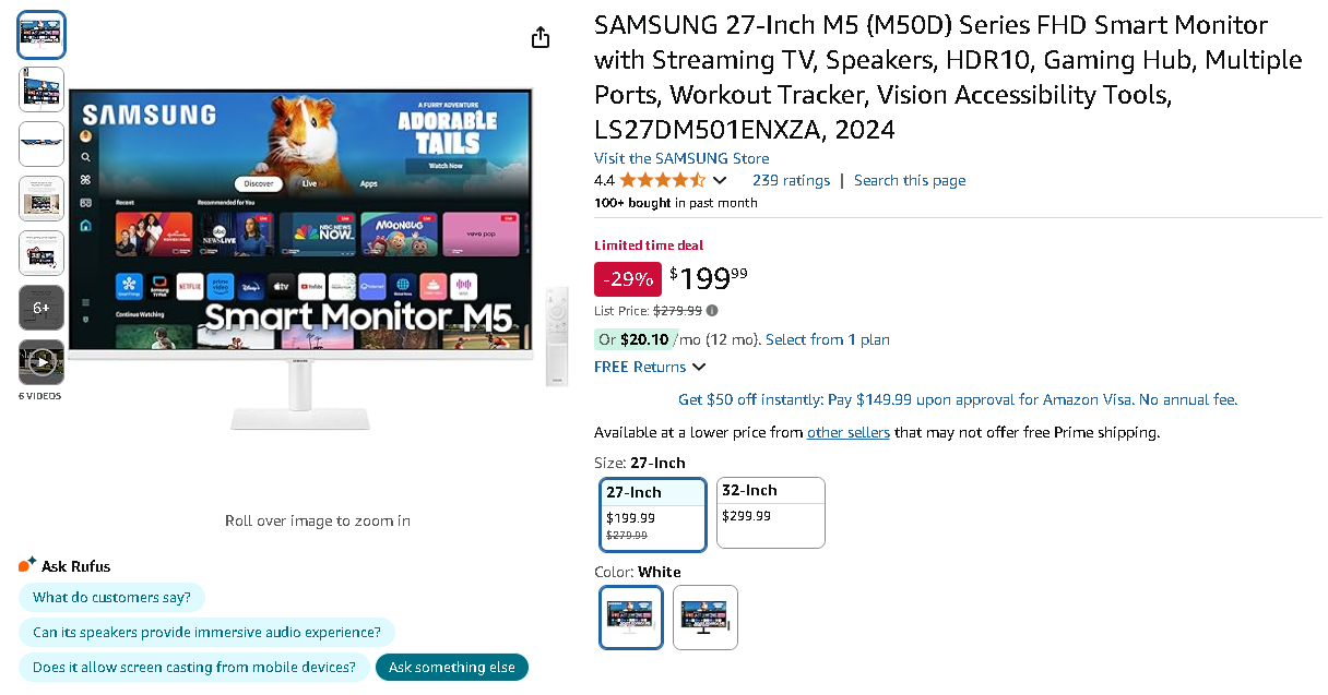 SAMSUNG 27-Inch M5 Smart Monitor