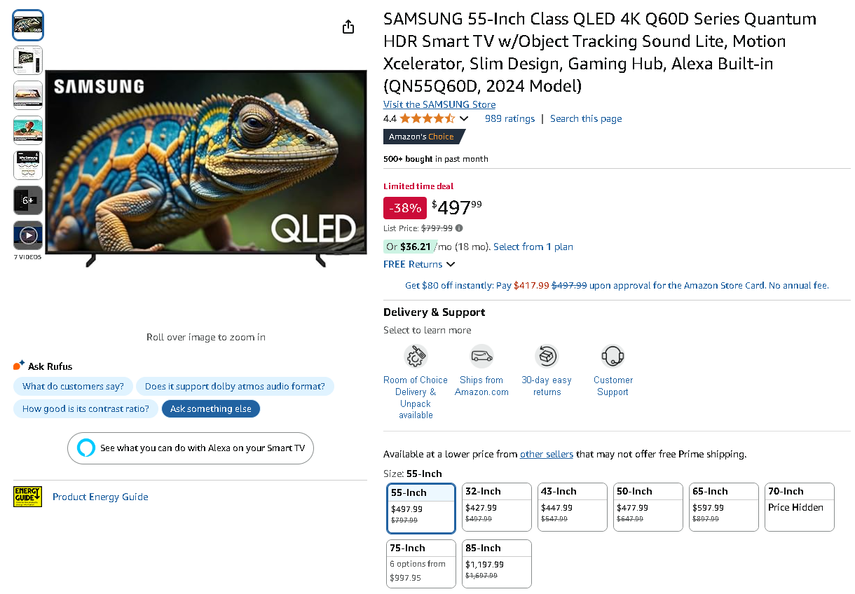 Screenshot of the SAMSUNG Q60D QLED TV SAMSUNG 55-Inch Class QLED 4K Q60D TV