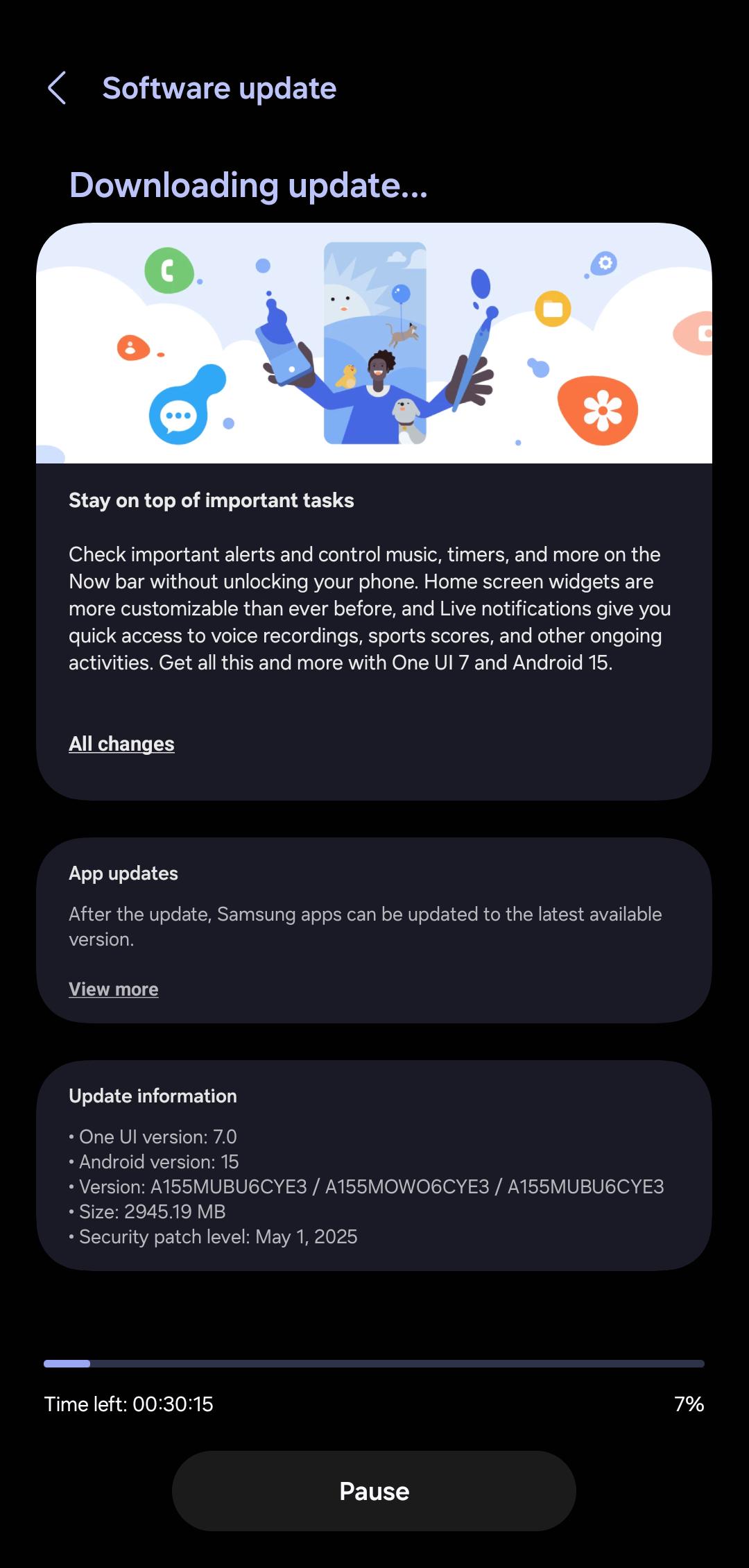One UI 7 update for Galaxy A15 in North America