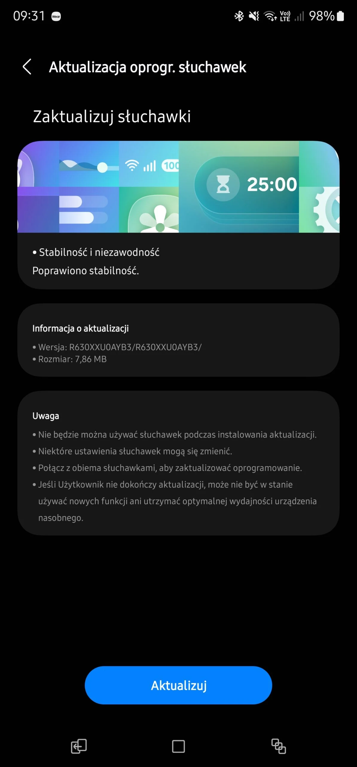 Screenshot of the update for Samsung Galaxy Buds 3 Pro