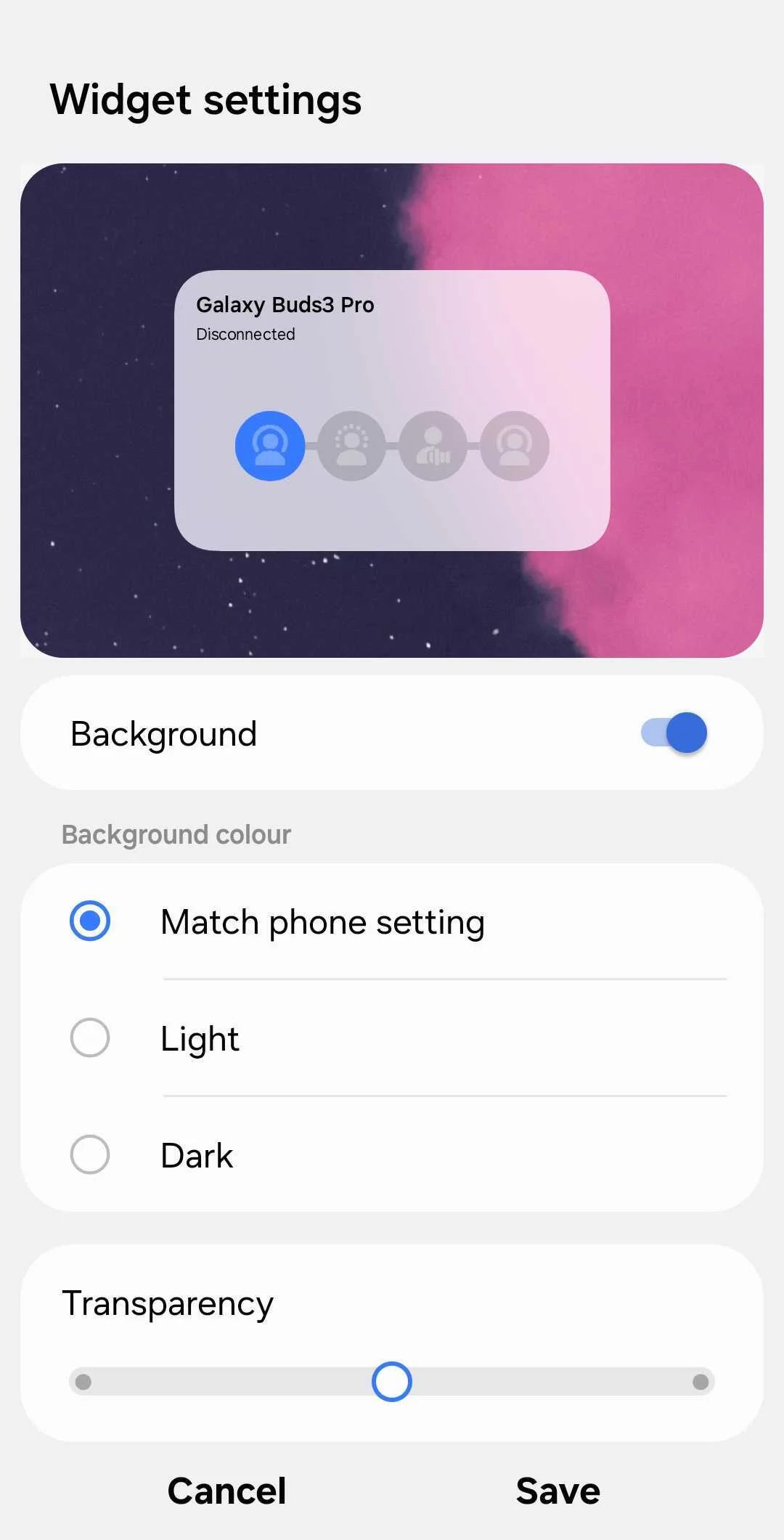 Galaxy Buds 3 Pro widget in One UI 7