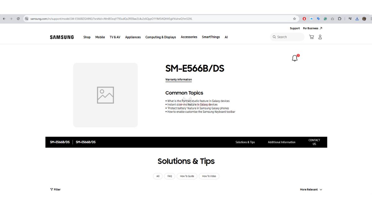 Samsung Galaxy F56 support page in India