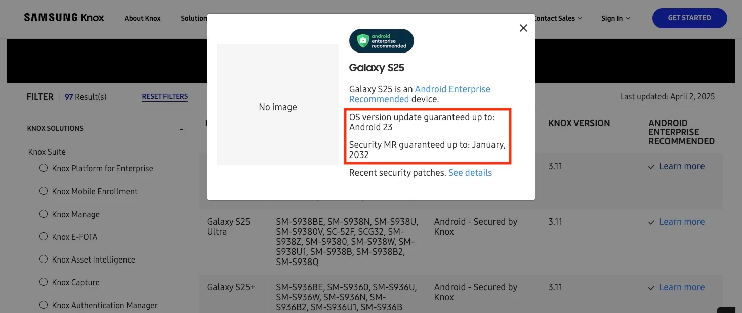 Підтримка Galaxy S25 Enterprise Edition, Galaxy S25+ Enterprise Edition і Galaxy S25 Ultra Enterprise Edition