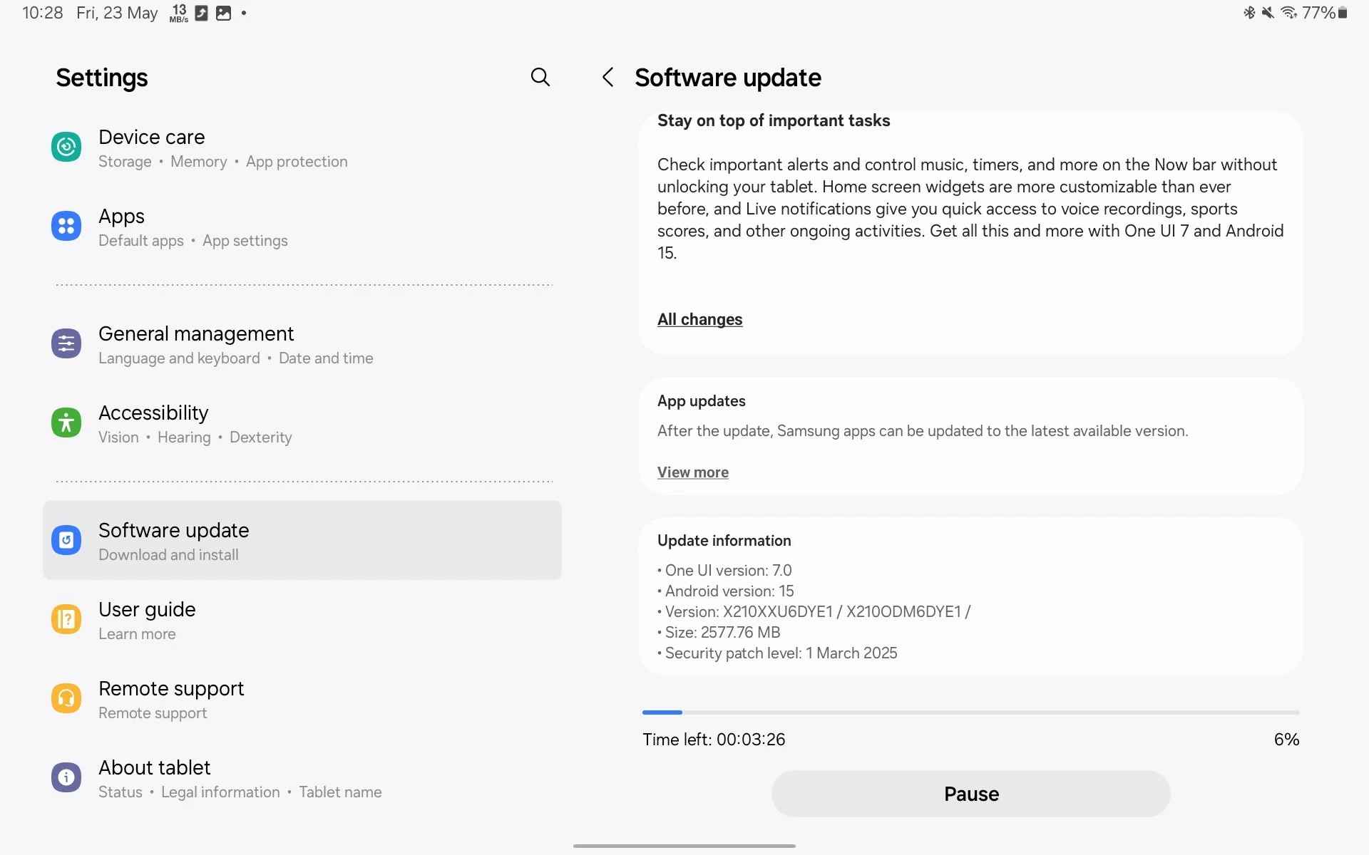 One UI 7 update for Galaxy Tab A9+