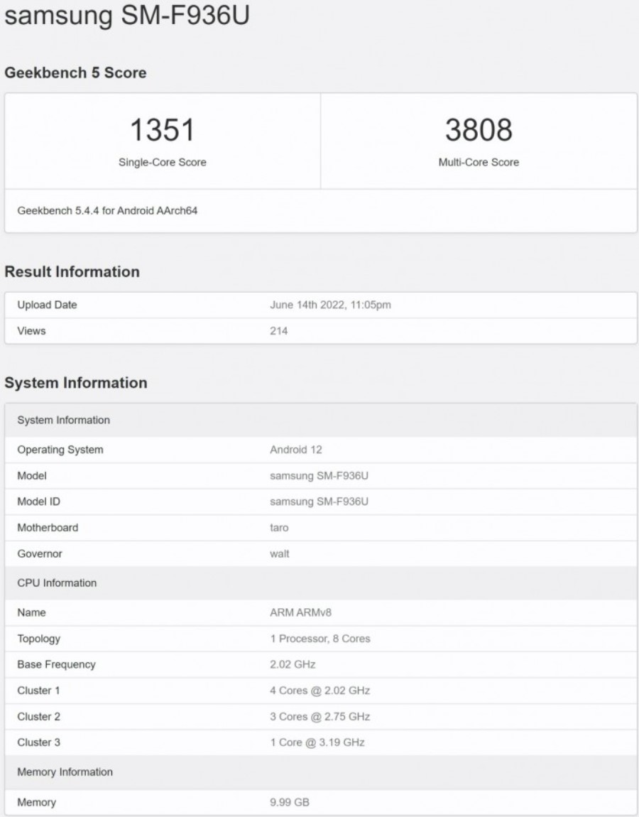 Samsung Galaxy Z Fold4 key specs appeared on Geekbench-2