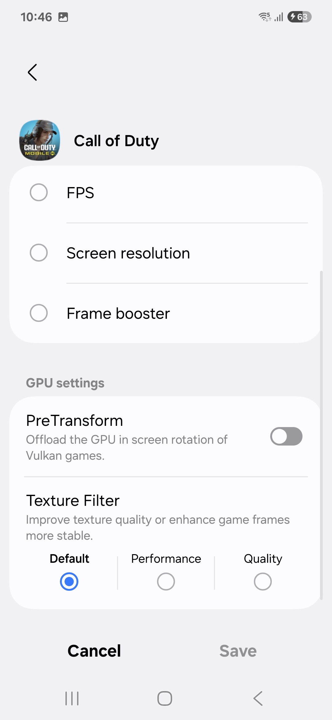 Texture filters in Game Booster