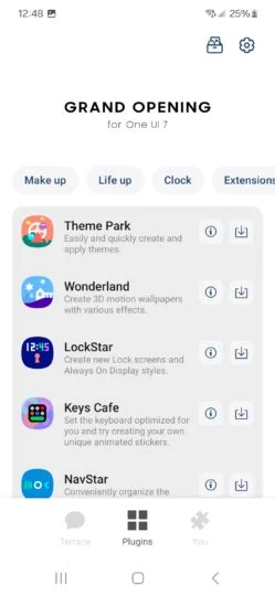 Plugins tab with applications