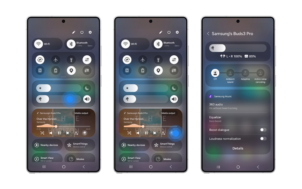 Options for launching the new headphone control panel in One UI 7.0
