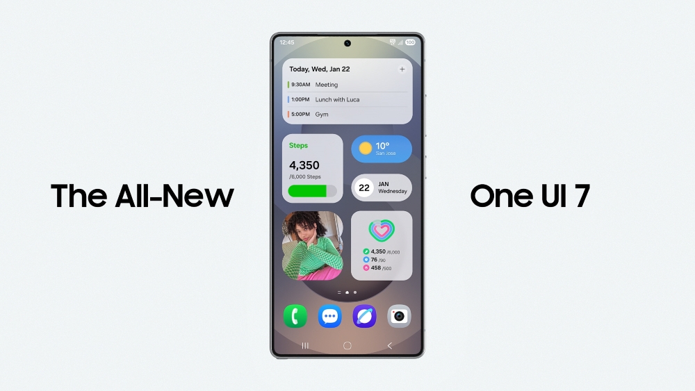 Graphic showing One UI 7 update for Samsung