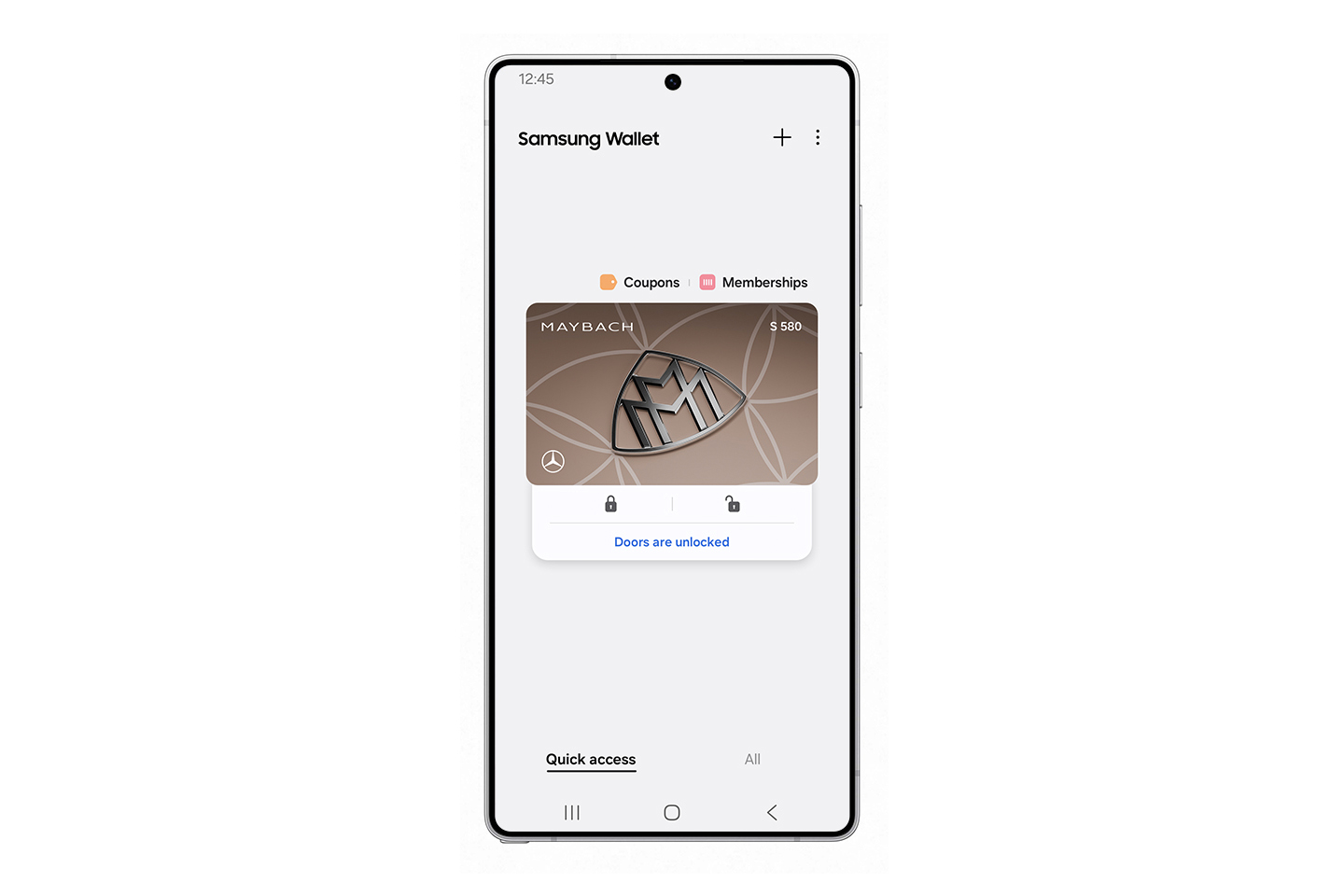 Скриншот Samsung Wallet з цифровим ключем до Mercedes-Benz
