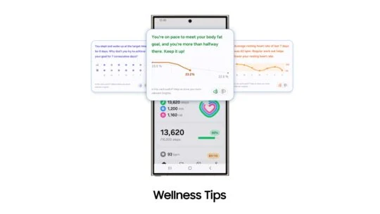 Updated Galaxy AI Wellness Tips watch face on Samsung Galaxy Watch 5