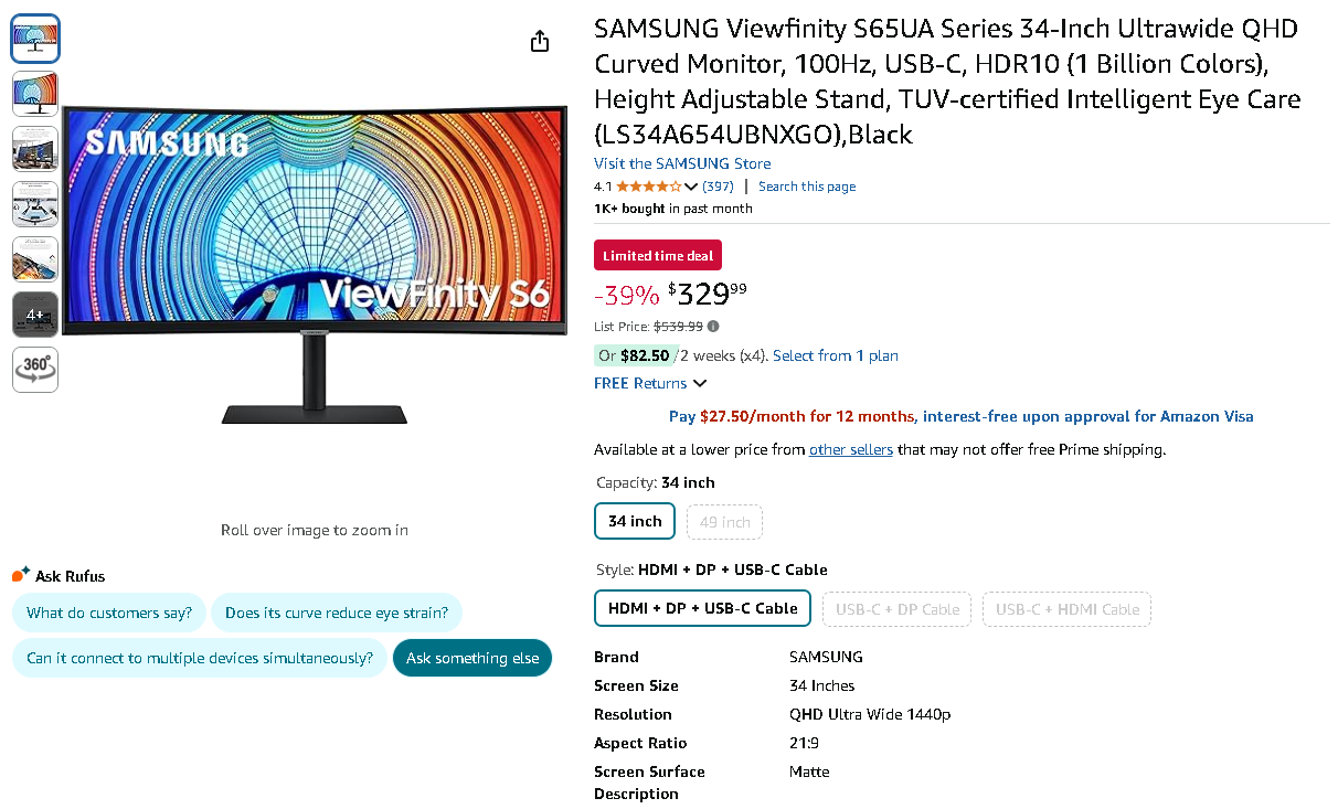 Screenshot of the SAMSUNG Viewfinity S65UA