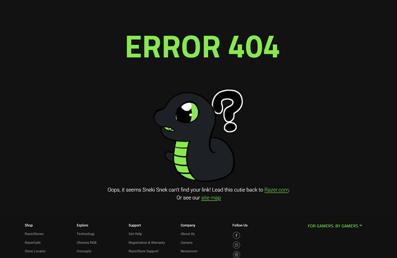 Скріншот повідомлення про помилку 404 на сайті Razer