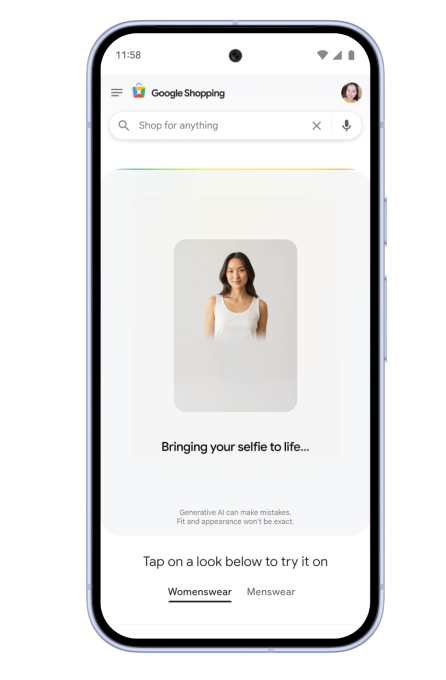 Virtual clothes try-on in Google Shopping based on a selfie