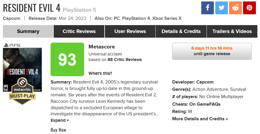 La réimagination parfaite du jeu d'horreur culte : les critiques ont publié les premiers avis sur le remake de Resident Evil 4. Le jeu obtient 93 points sur 100 sur Metacritic.-2