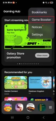 Capture d'écran du hub du jeu avec le Galaxy S25