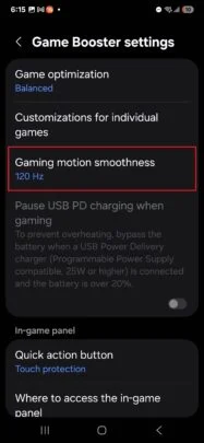 Capture d'écran de Game Booster avec Galaxy S25