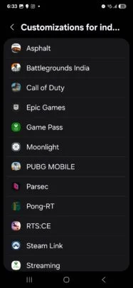 Une autre capture d'écran de Game Booster avec le Galaxy S25