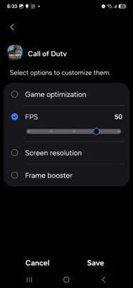 La dernière capture d'écran de Game Booster avec le Galaxy S25