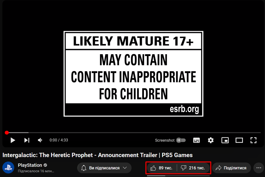 The number of likes and dislikes for the Intergalactic trailer. Illustration: YouTube Dislike return