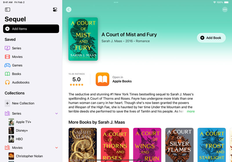 Screenshot of the Sequel app on iPad