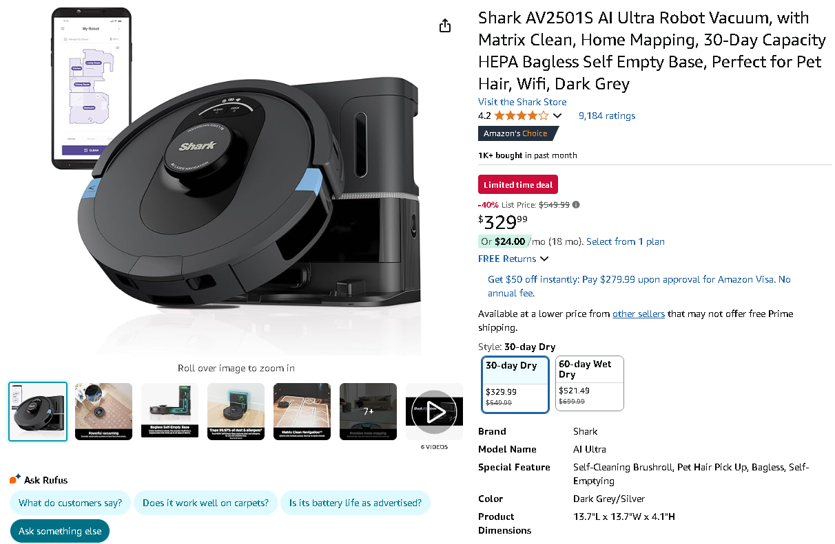 Shark AV2501S AI Ultra Robot Vacuum