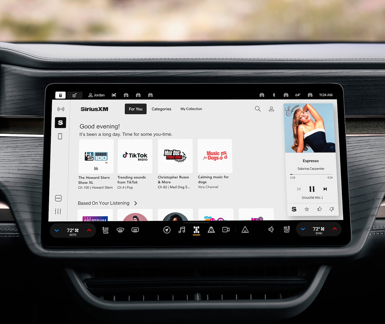 SiriusXM app on the Rivian vehicle screen