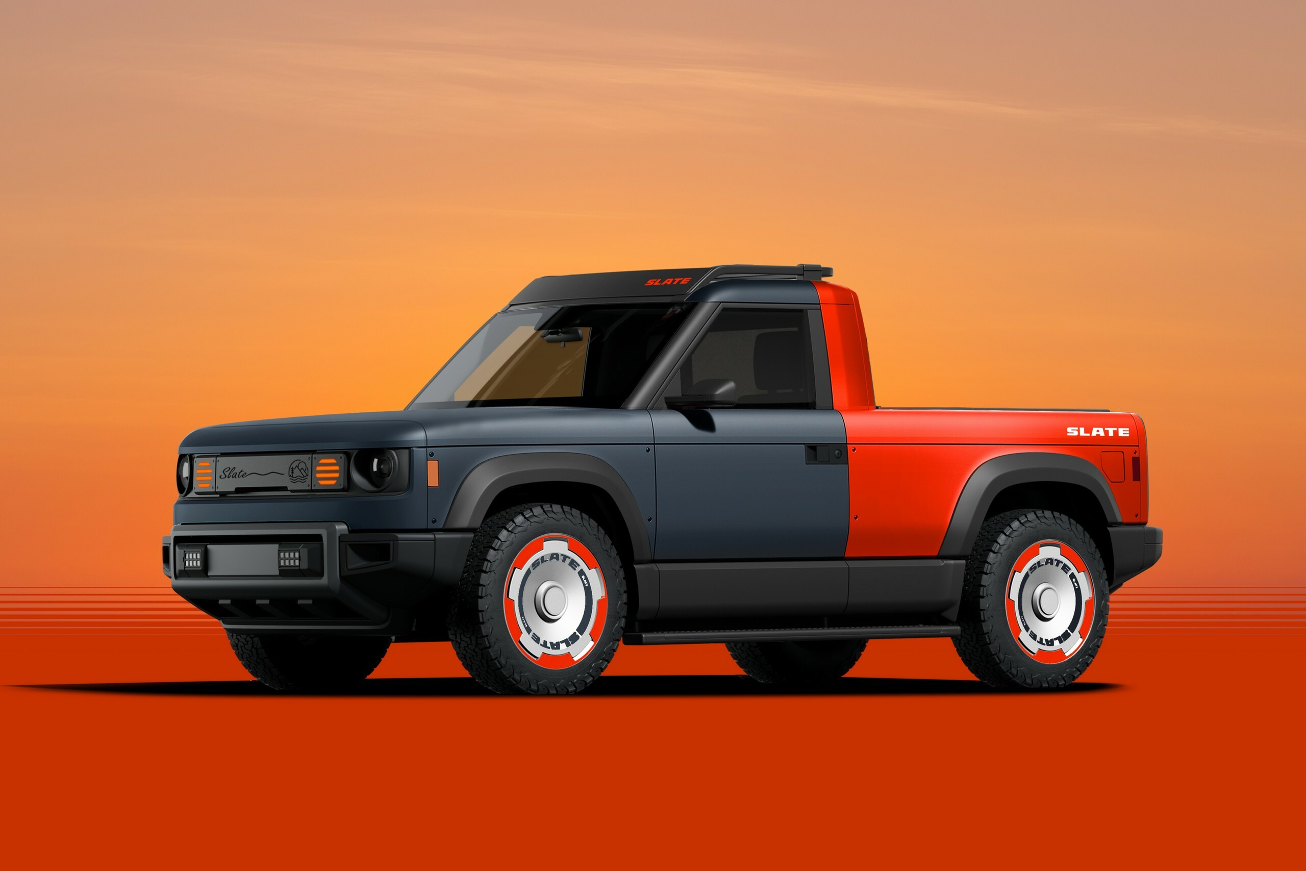Slate electric pickup truck with rear-viewing capability