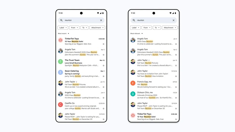 Пошук у Gmail до і після оновлення