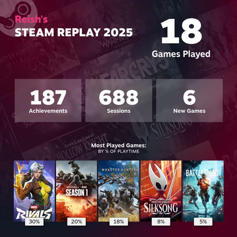 Steam Replay 2025 statistics example