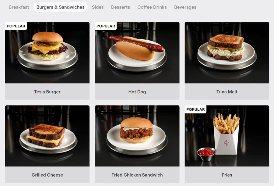 A stripped-down menu without the 'Epic Bacon' for $12. Illustration: Tesla Diner