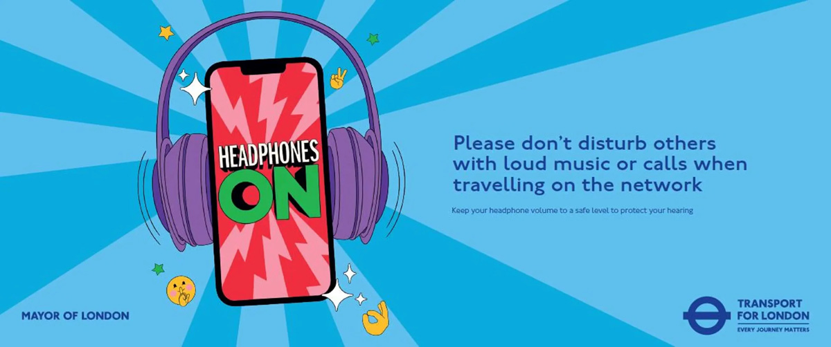 Poster on the importance of using headphones on public transport
